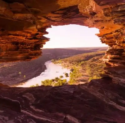 Blich durch das Fenster auf den Murchison River in der Nähe von  Kalbarri, Western Australia.